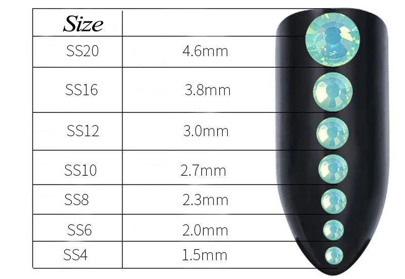 Zziell 1440 шт ss3-ss12 Кристальные цветные опаловые Стразы для дизайна ногтей, аксессуары для маникюра
