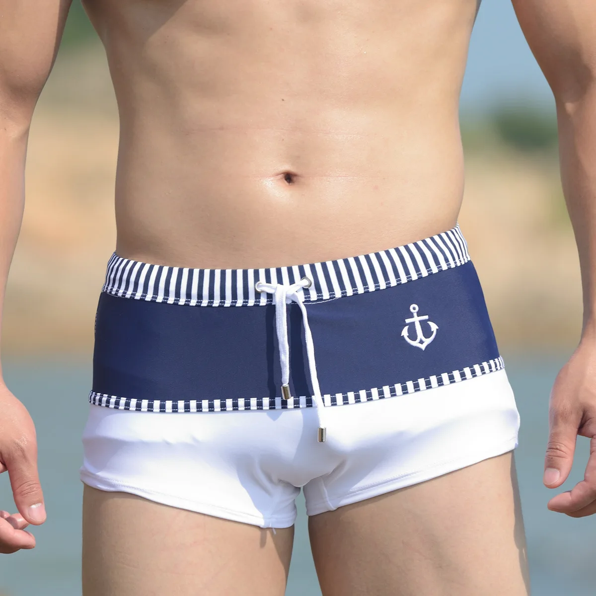 

Brand Men's Sexy Swimsuits Trunks Patchwork Men's Beach Boxer Trunks Mosaic Hot Low-Waist Swimwea Shorts Man Swimsuit