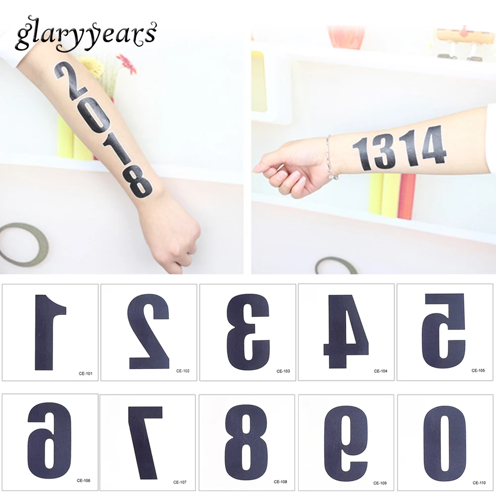 6*6 см glaryyears 5 шт./лот классические арабские цифры водостойкие временные тату