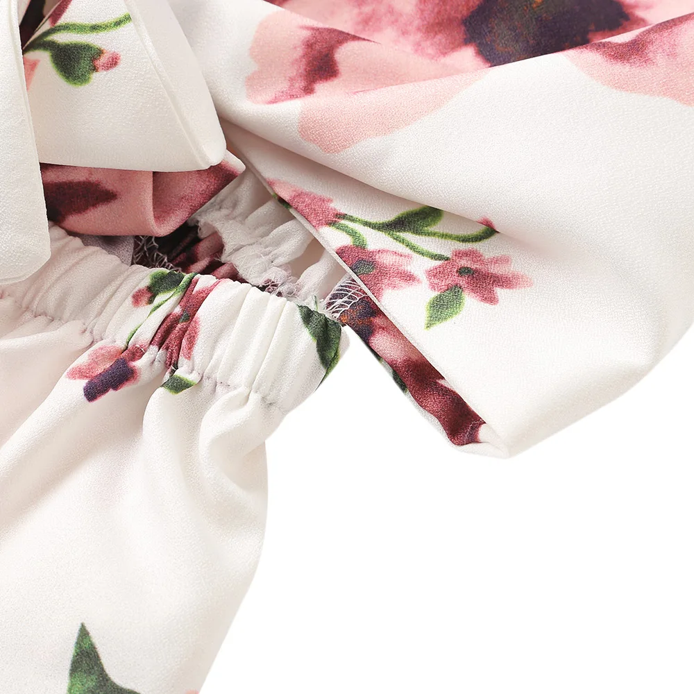 Комбинезон Лето 2018 с цветочным принтом на тонких бретелях, с вырезами, бантом и рюшами для женщин, ромпер, бохо-пляжный комбинезон, повседневные джинсы для девушек.