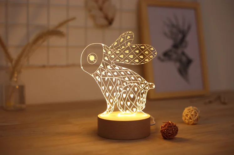 Креативный 3D ночник мультфильм Энтони Банни настольная Регулировка яркости лампы в форме кролика детская спальня крытый светильник