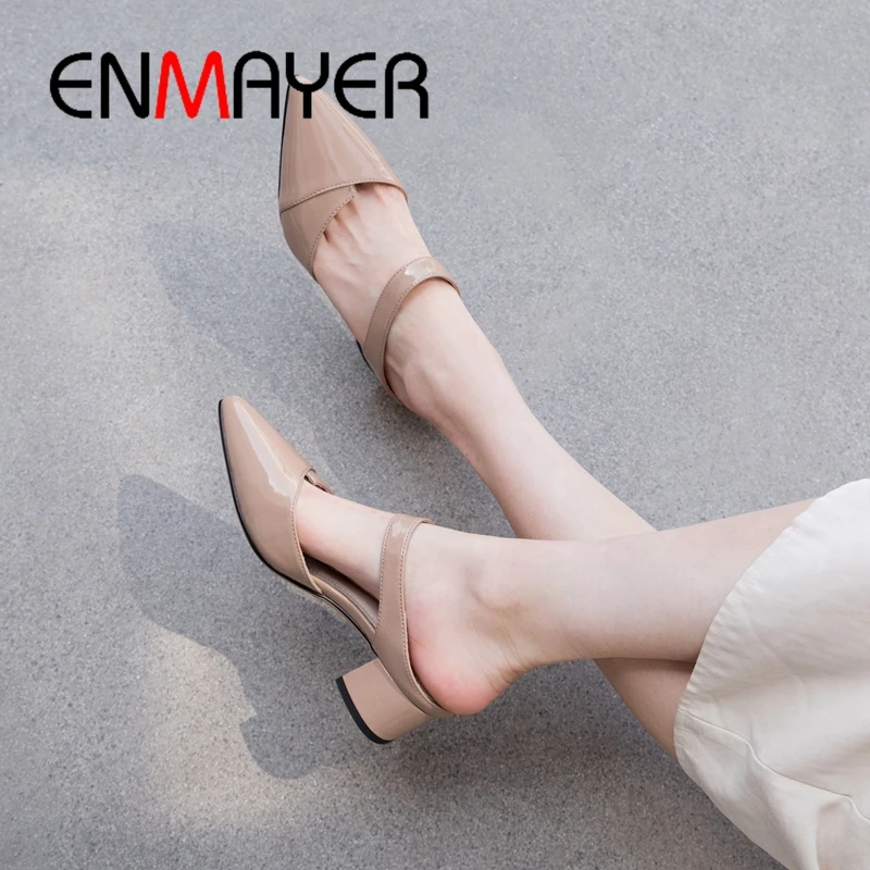 

ENMAYER 2019 New Arrival Genuine Leather Spring/Autumn Slippers Women Solid Outside Woman Shoes Size 34-40 LY2131