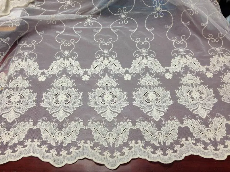 Винтажная кружевная ткань цвета слоновой кости с цветочной вышивкой свадебное