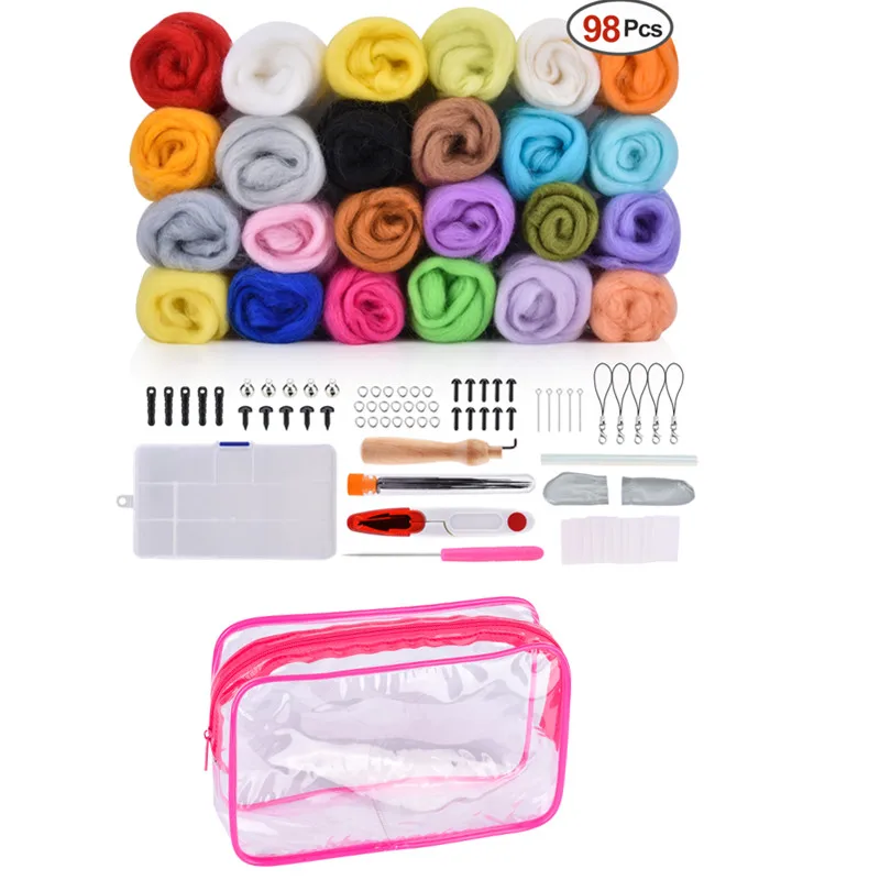 99pcs Needle Felting 24 цвета шерсть войлок иглы для валяния набор стартер Ткань Ремесло пряжа ровинг DIY лиса спиннинг швейная форма рукоделие аксессуары - Цвет: 99pcs Needle Felting