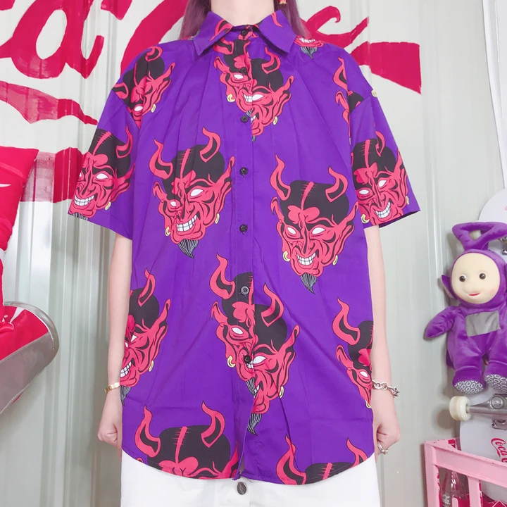 Ulzzang летняя шифоновая Женская свободная рубашка с коротким рукавом и принтом