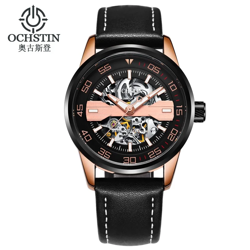 ROSE GOLD BLACK Лидирующий бренд, швейцарские ochстин, спортивные Дизайнерские мужские часы, бизнес класса, роскошные часы Montre Homme, Мужские автоматические часы со скелетом - Цвет: ROSE GOLD BLACK