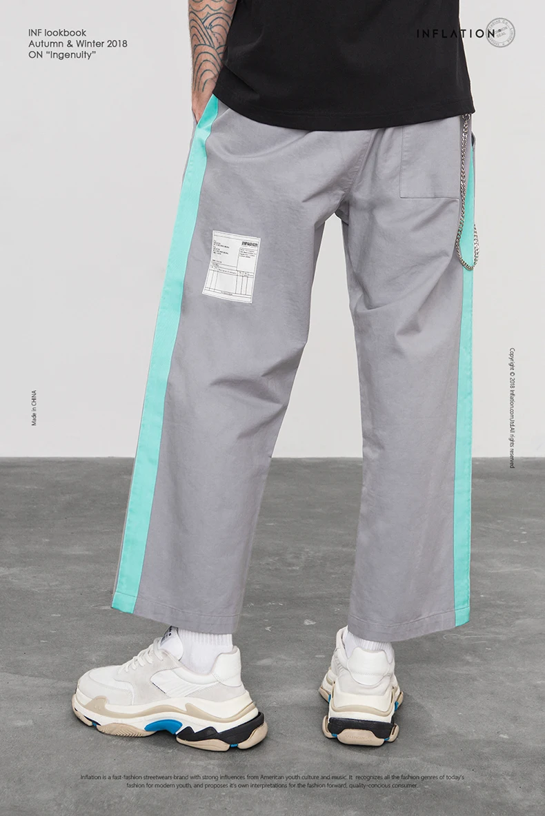 INFLATION Fluorescence Side Straight Casual Pants Streetwear Hip hop Swag Loose Fit Cargo Pants Cotton Brand Trousers 8863W