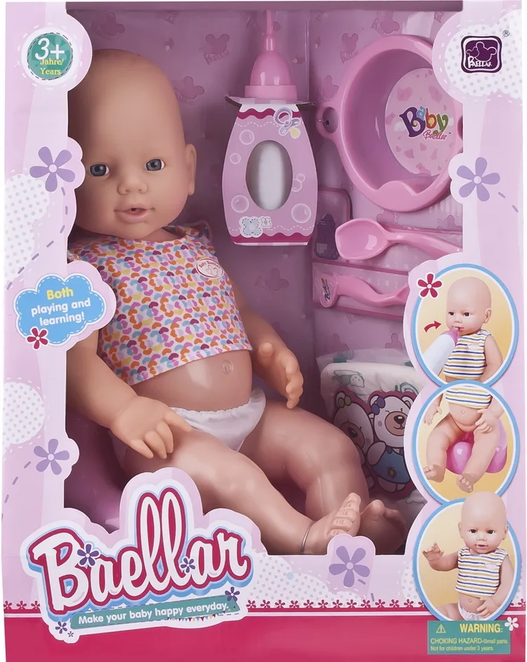 

Reborn baby doll with milk Bottle Bowl spoon fork closestool house pretend play plastic bath toy New born baby doll for girl