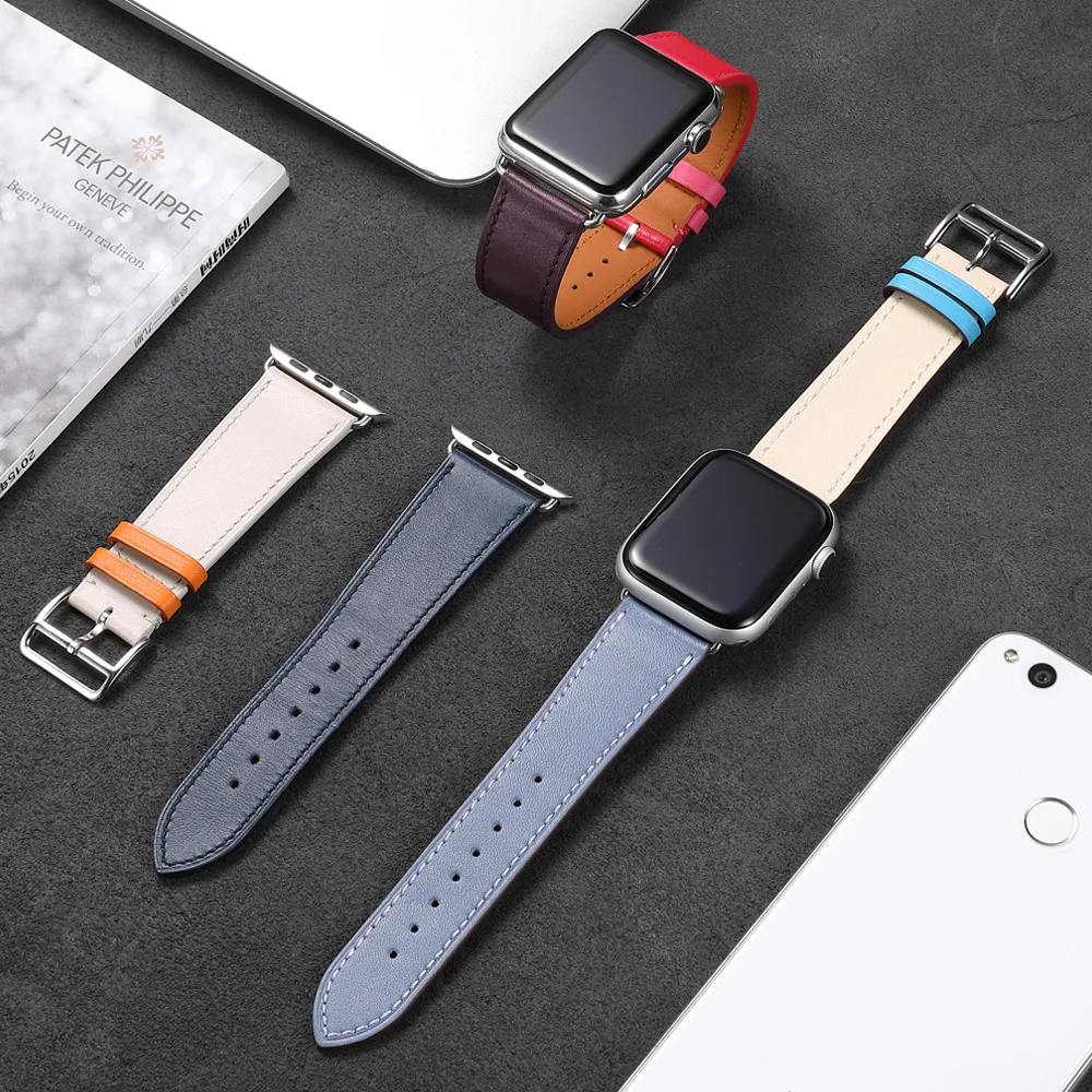 Кожа Ремешки для наручных часов Apple Watch 38 мм 40 мм 42 44 мм Совместимость для наручных часов iWatch серии 4/3/2/1