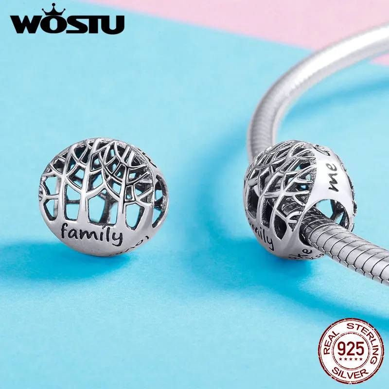 WOSTU, семейные корни, круглые бусины, 925 пробы, серебряная эмаль, подходят к оригинальному браслету, кулон для женщин, серебряные ювелирные изделия для изготовления, FIC1144
