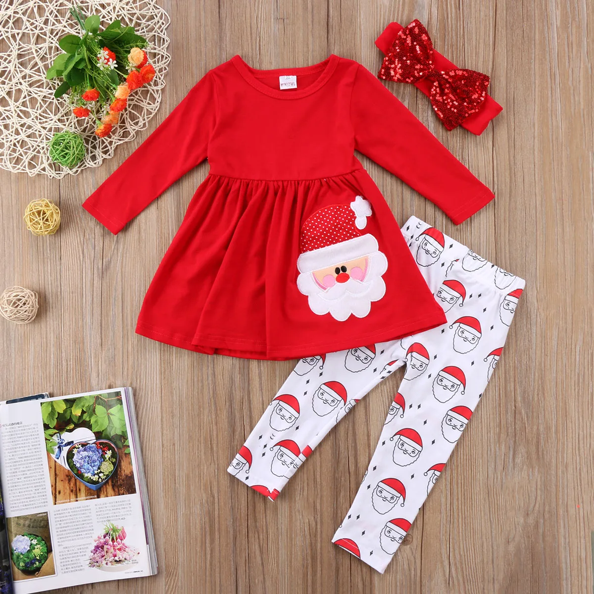 3 шт. детский комплект одежды для девочек с принтом Деда Мороза | Детская одежда и