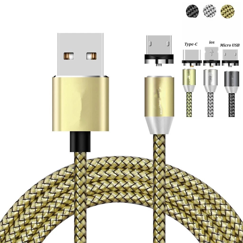Магнитный кабель в оплетке со светодиодной подсветкой Тип C Micro USB зарядный usb для