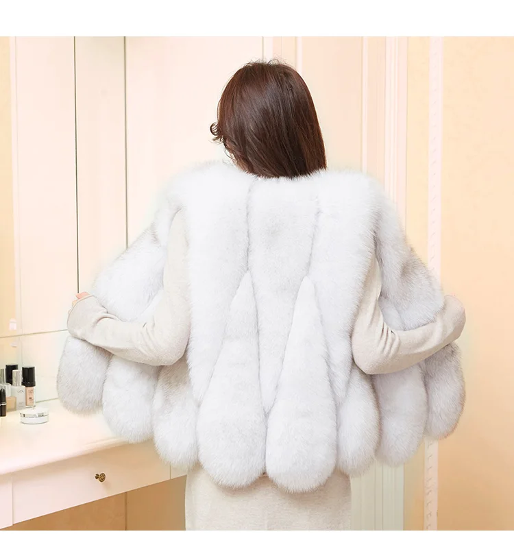 

MLHXFUR Fox Fur Vest Striped Gilet Coat Outwear Jacket Garment Overcoat Sleeveless Top Jackets Water Drop Vests Winter