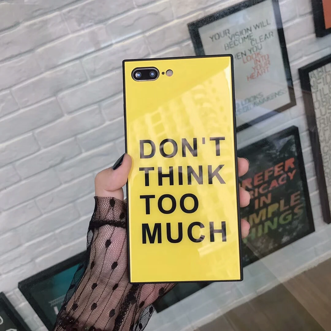 Think Летний квадратный чехол из закаленного стекла с милым алфавитом для iPhone 8, 7, X Plus, устойчивый к падению чехол для iPhone 6, 6 S, чехол для денег в долларах - Цвет: Think