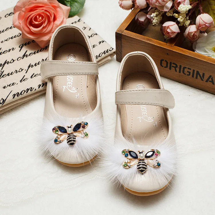 

Girls Leather Shoes Autumn Cute Cartoon Bee Kids Girls Princess Shoes Soft Sole flat Sneakers Girls Breathable Single shoes