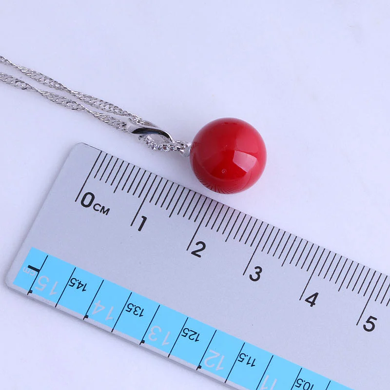 Красивый красный имитация кораллов комплект серьги гвоздики ожерелье