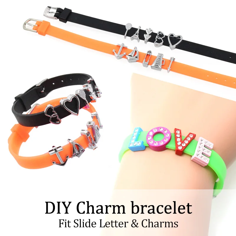 8 мм силиконовые браслеты разных цветов (100 шт./лот) DIYAccessory Fit Slide Letter /Slide Charms LSBR09 *