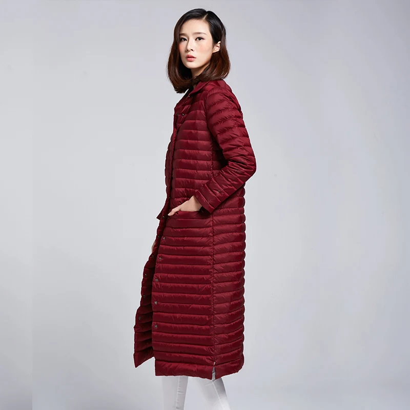 Новинка 2018 весенне-зимний удлиненный пуховик на 90% белом утином пуху Женский