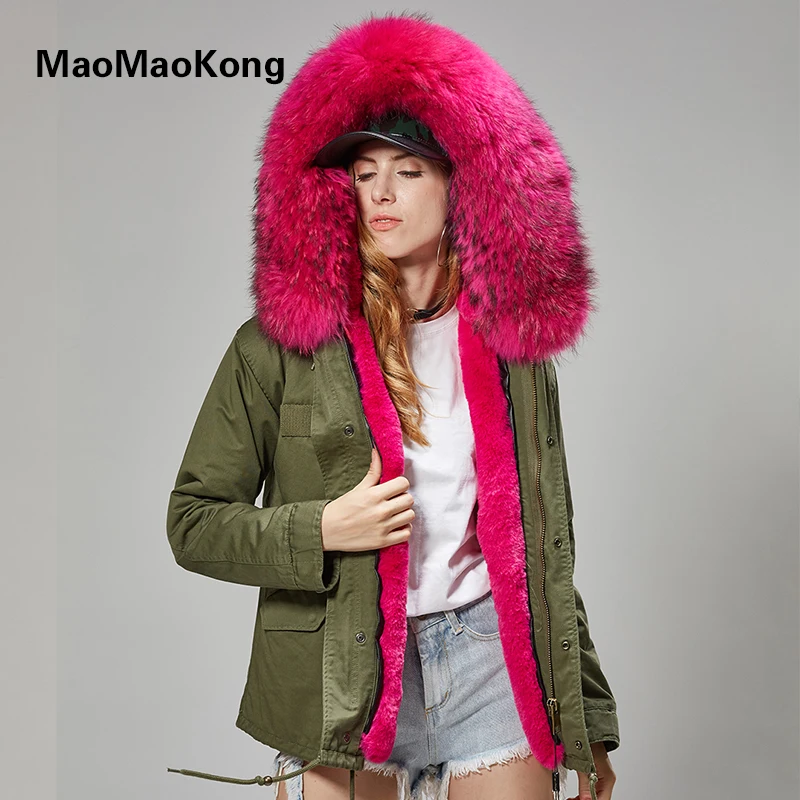 MAO KONG 100% натуральный мех енота зимнее меховое пальто женская камуфляжная черная