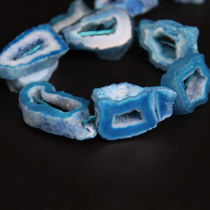 13-15 шт./strand натуральных агатов кластеры Geode Drusy Плиты Бисер, синий кристалл кварца Druzy Slice самородок Подвески Ювелирных изделий