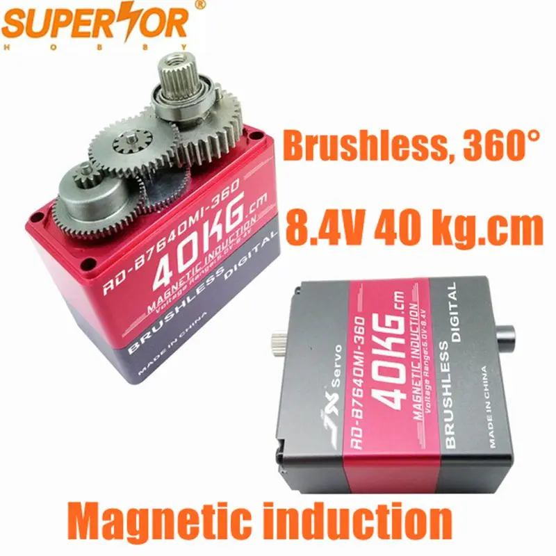 

JX RD-B7640MI-360 40kg 8.4V 0.11sec brushless servo 360 degree Magnetic induction full CNC aluminium hulls Robot mechanical arm