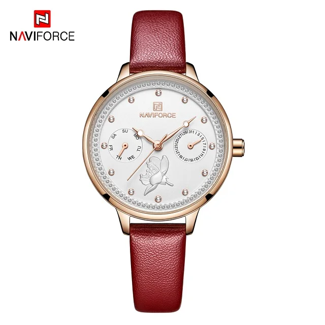 Red Новые женские наручные часы naviforce Роскошные брендовые Модные женские спортивные кварцевые часы платье повседневные водонепроницаемые наручные часы женские часы - Цвет: Red