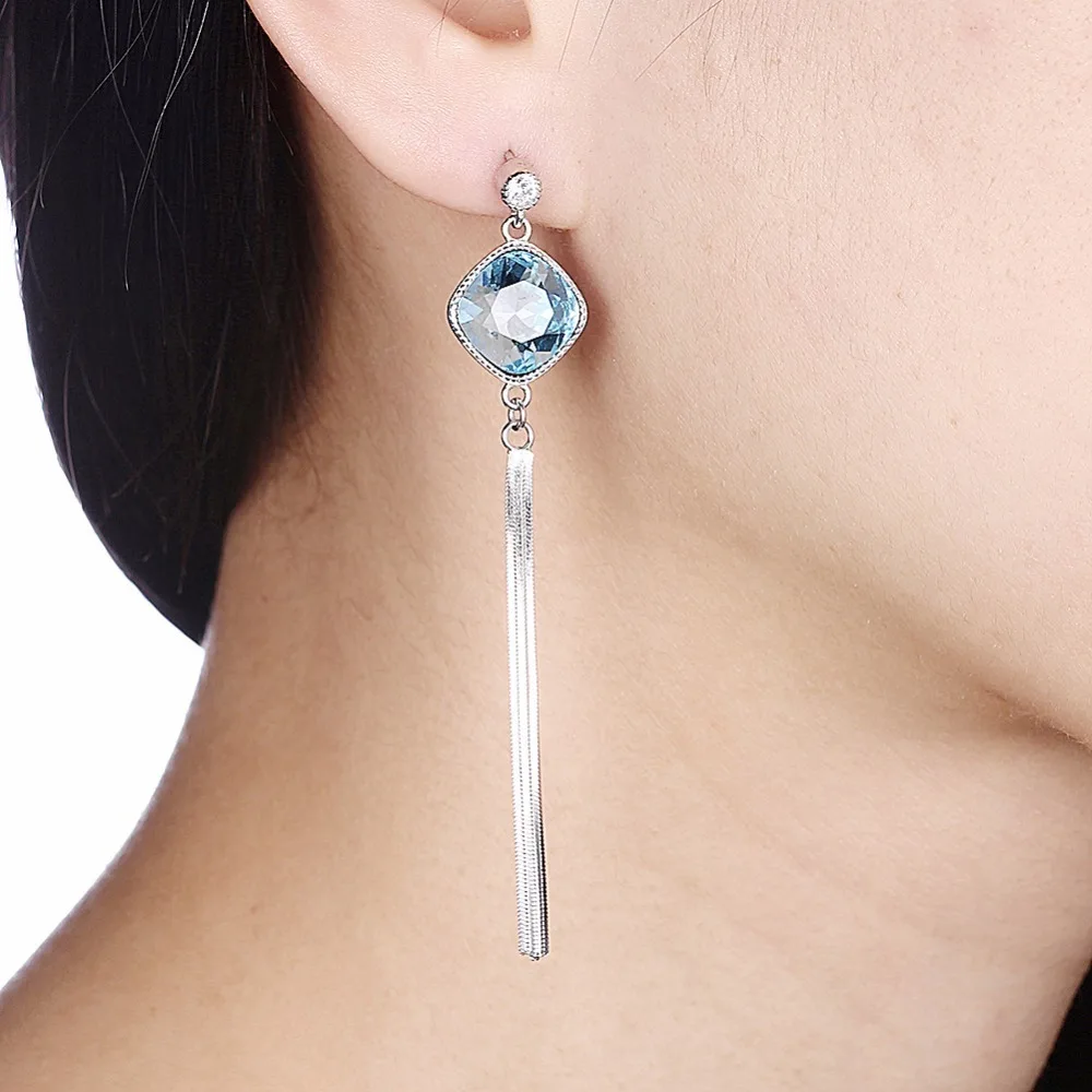 Женские Висячие серьги LEKANI синие квадратные подвески из стерлингового серебра