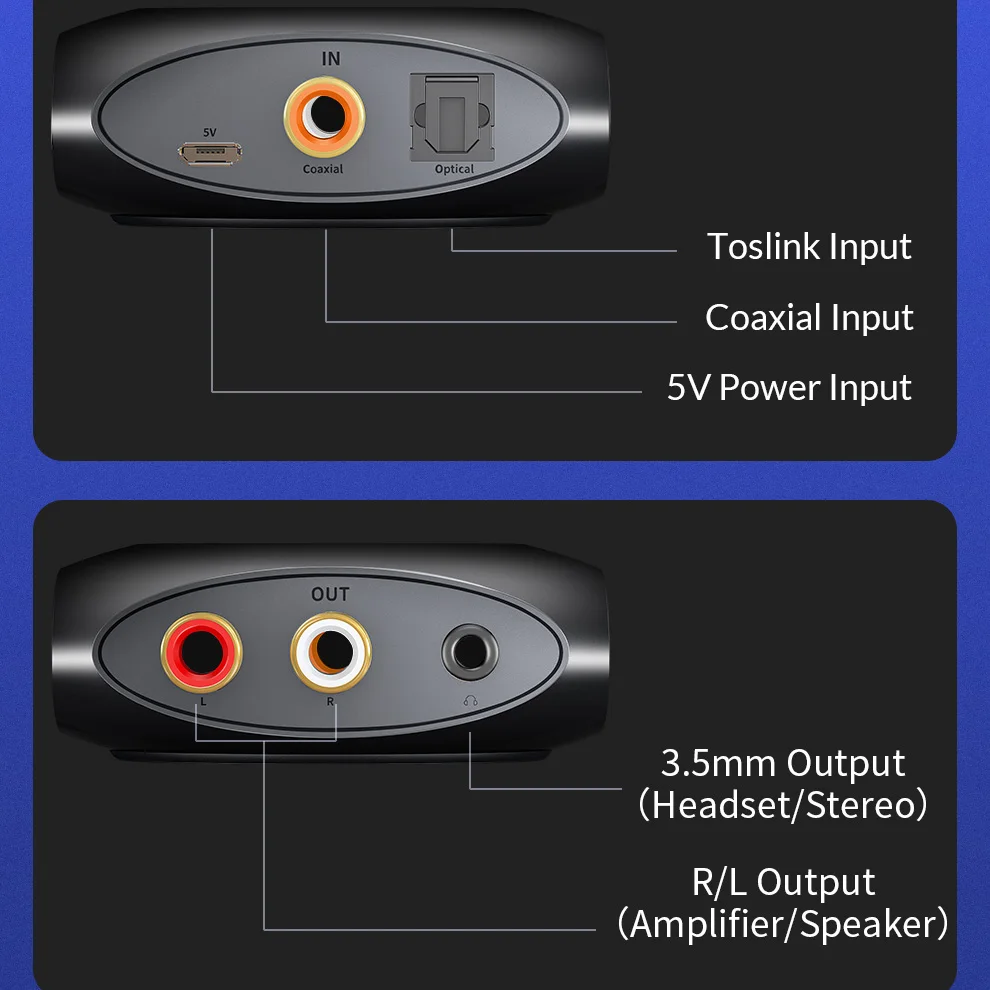 

Unnlink Audio Converter Digital to Analog Audio Adapter Optical Toslink Coaxial to R/L RCA 3.5 Jack for PS4 LED TV Box Amplifier