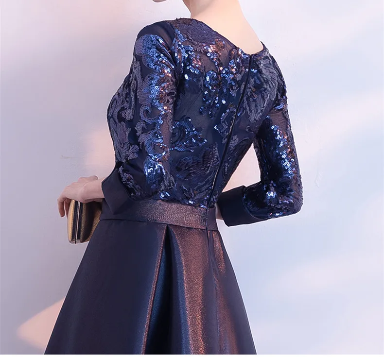 Женское атласное вечернее платье элегантное бальное до середины икры с рукавом