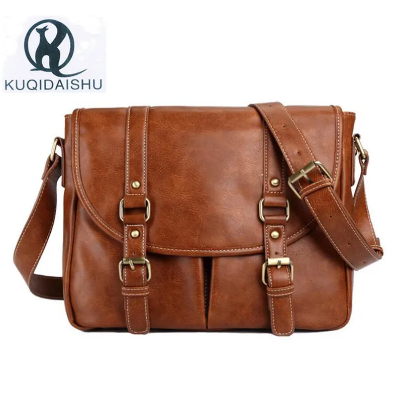 

Vintage Men Messenger Bags PU Leather Shoulder Bags High Quality Waterproof Crossbody Travel Bag Large Capacity Brown Black