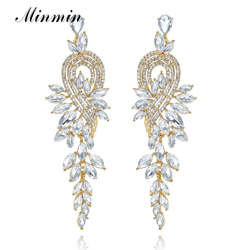 

Minmin роскошные длинные висячие серьги для женщин в форме листа золотого цвета с кристаллами Свадебные фотообои для подарка на вечеринку MEH946