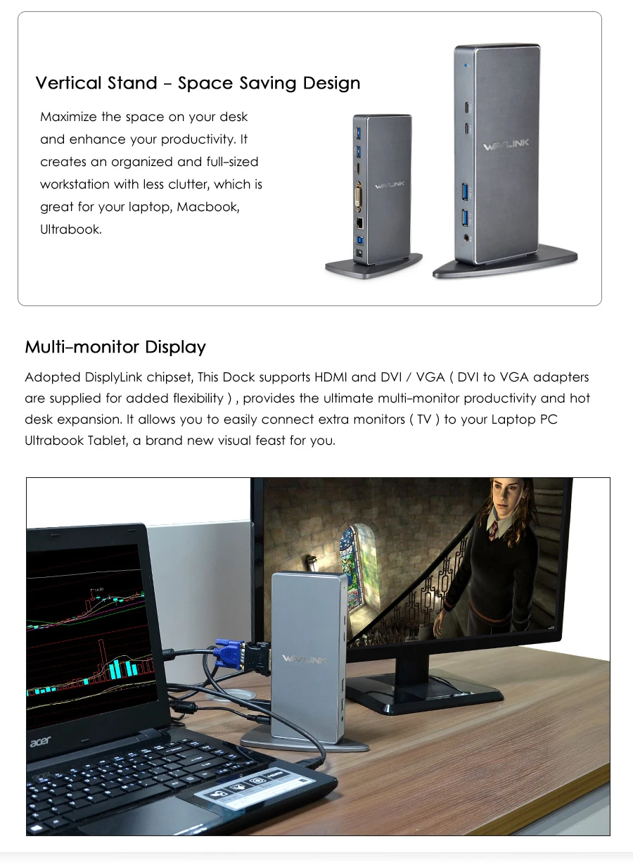 Wavlink Full HD 2048x1152 USB 3,0 type-C USB-C Универсальная док-станция+ RJ45/DVI/HDMI/VGA/MIC/аудио порт DisplayLink для ноутбука