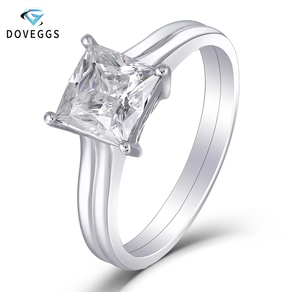 Кольцо DovEggs из белого золота с муассанитом и бриллиантом 14 к 1 5 карат ct 6 мм F цвета |