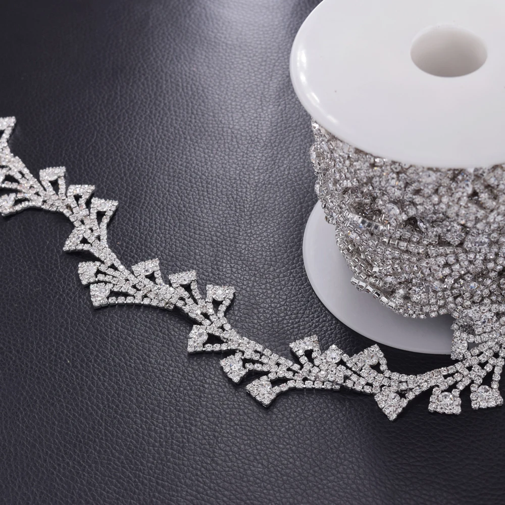 

5 yards DIY crystal rhinestones sew on patches for clothings sewing fabric wedding dress belt hairband leaves trims Handmade