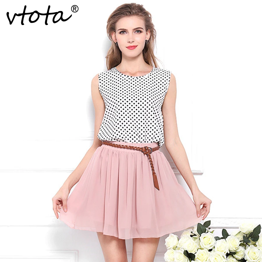 VTOTA Для женщин шифоновая юбка 2018 Высокая Талия Пот плиссированная Империя