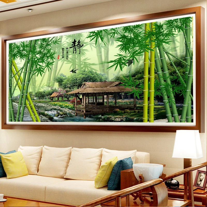 5D алмазная живопись сделай сам пейзаж хижина Бамбуковая полностью круглая