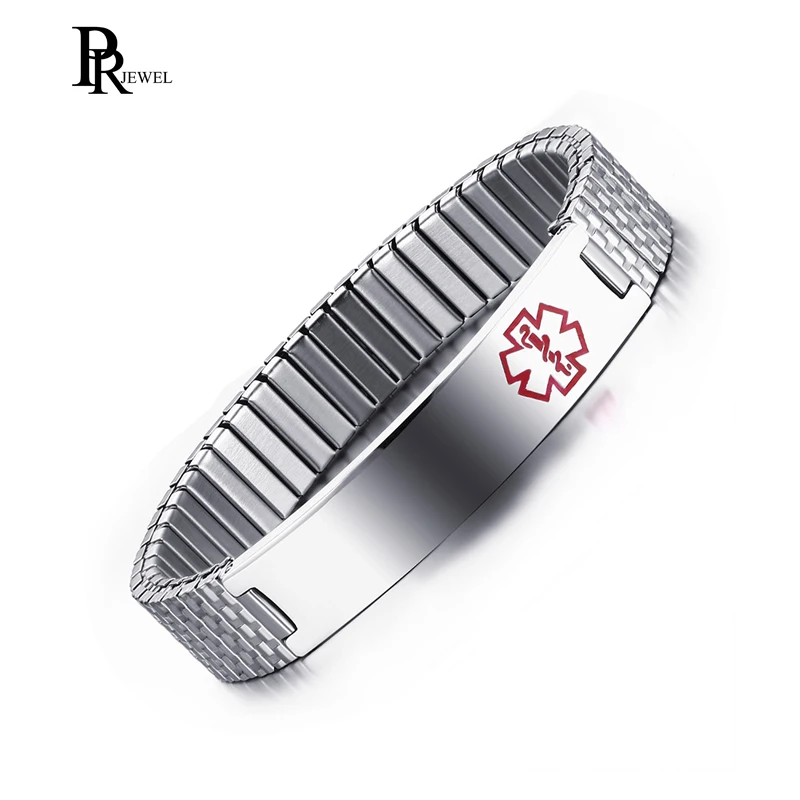 

Free DIY Engraving Stainless Steel Medical Alert ID Stretch Bracelet for Men and Women with Customized