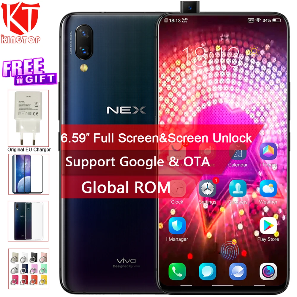 Мобильный телефон Global VIVO NEX A, 8 ГБ, 128 ГБ, Восьмиядерный процессор Snapdragon 710, экран 6,59 дюйма, отпечаток пальца, автоматическая камера, 4000 мАч, телефон