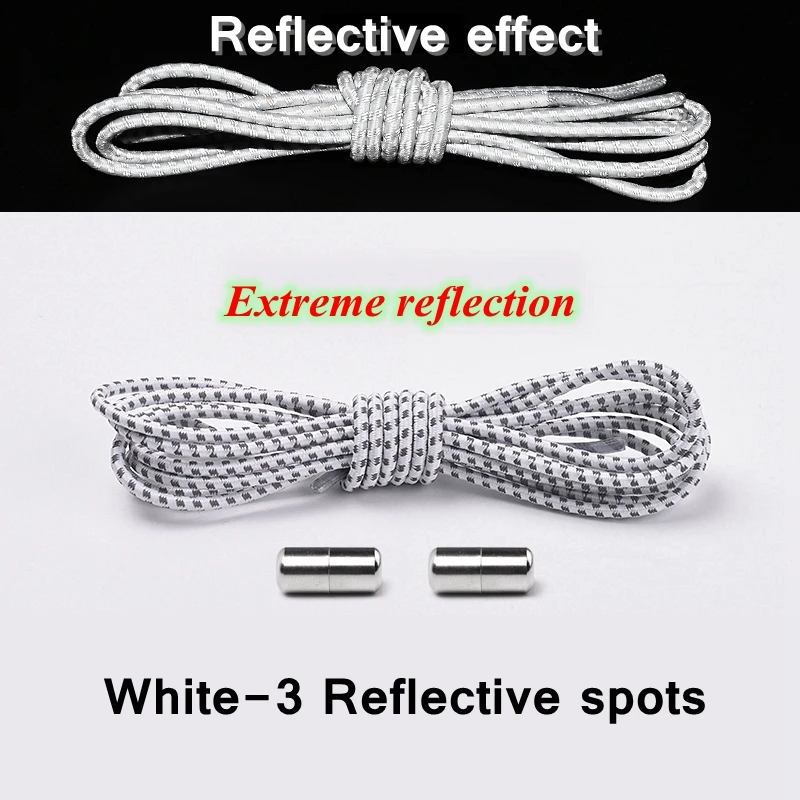1Pair New Reflective Elastic Shoelaces Metal Tip Shoelace Round No Tie Shoelaces Convenient Quick Lock Laces Unisex Shoe Laces