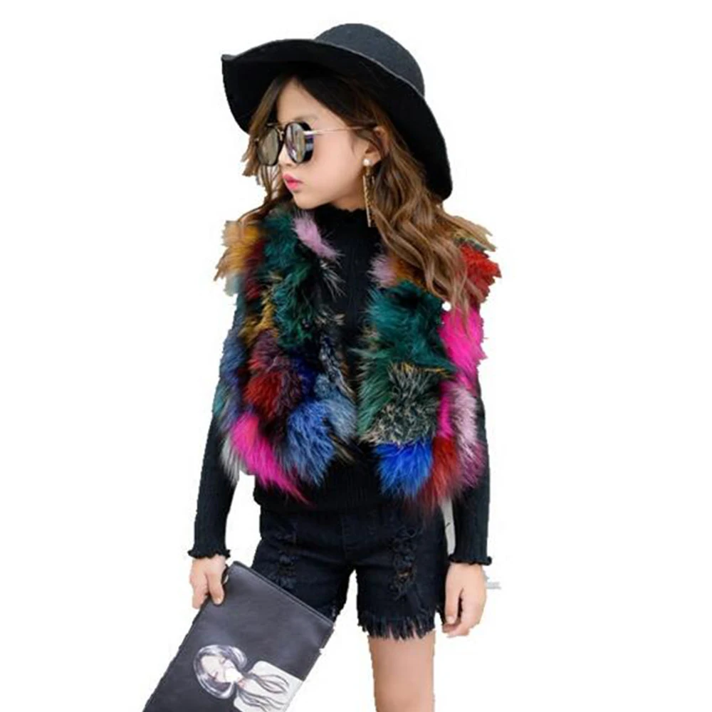 2018 детский цветной жилет из лисьего меха зимний теплый толстый меховой Детские