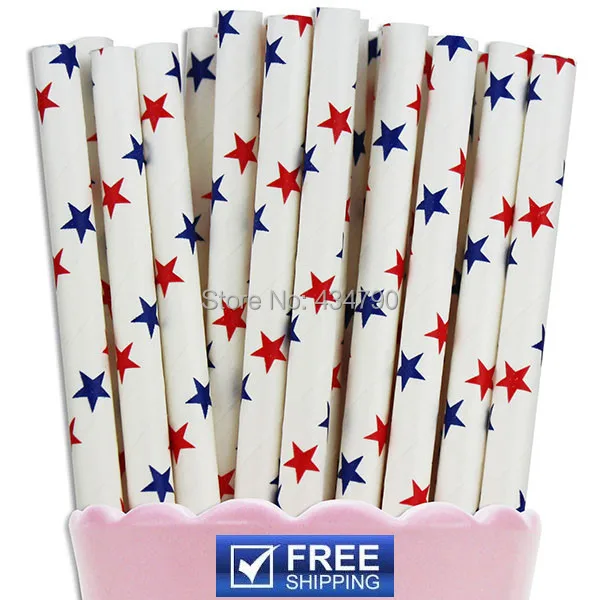 200 шт. бумажные соломинки 4 июля синие красные звезды патриотивечерние НКА поп