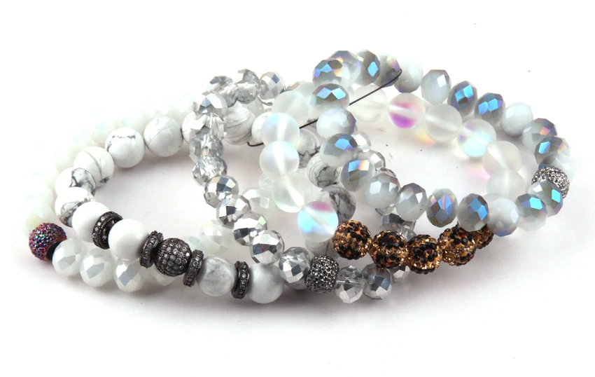 MOODPC Fashion Jewelry Beautiful White Bracelet Set Natural Stone &amp Glass Crystal Pave Bracelets | Украшения и аксессуары
