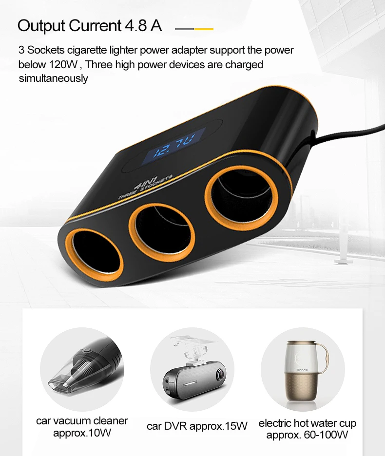 

Quick Charge Adapter 2 USB Port +3 Cigarette Lighters QC3.0/QC2.0/MTK PE+/BC1.2 Protocol Smart Car Charger USB Car Fast Charger