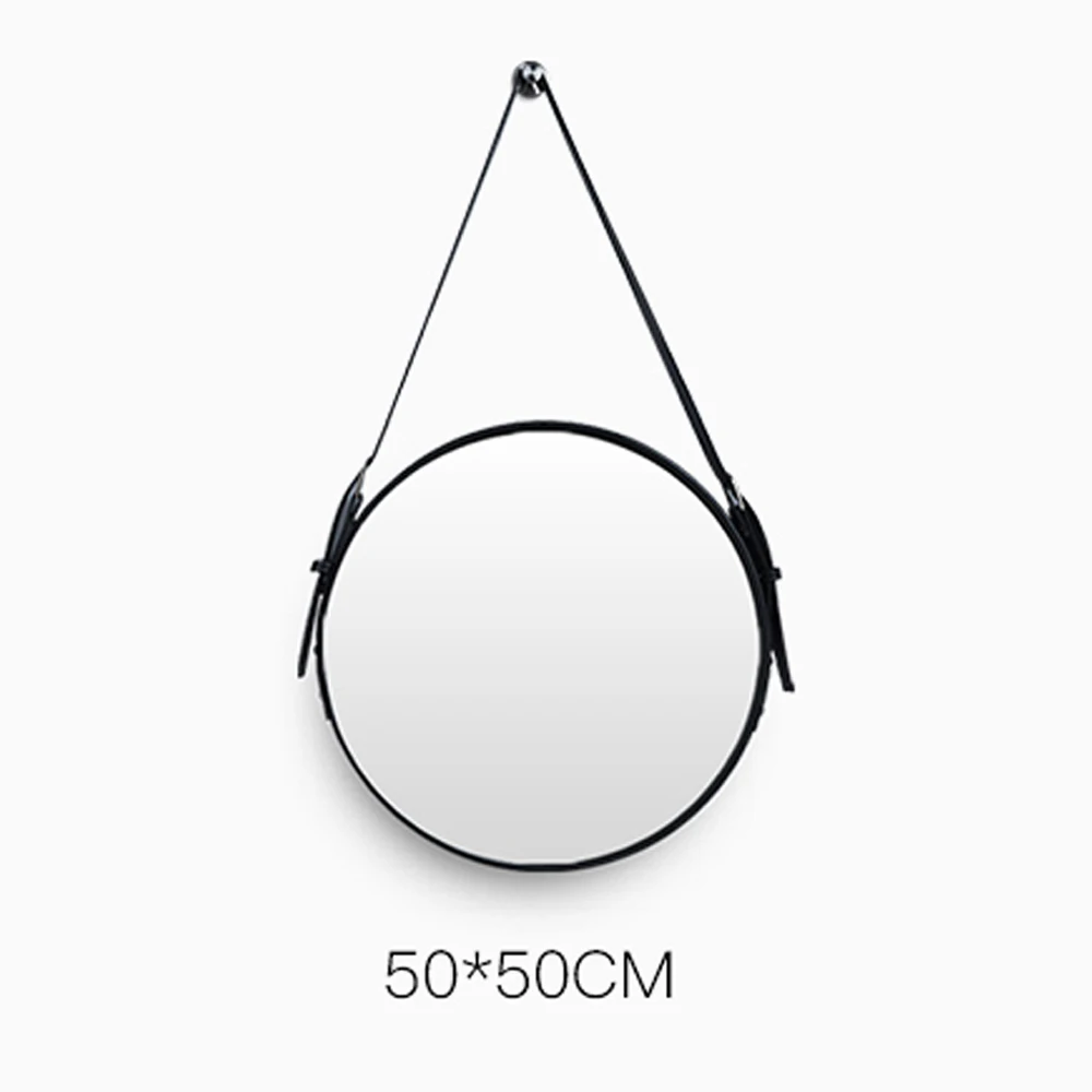D50cm-Black A1 ремень зеркало для ванной комнаты Настенное подвесное декоративное зеркало отель ванная комната зеркало Ресторан настенное искусство круглое подвесное зеркало wx8281346 - Цвет: D50cm-Black