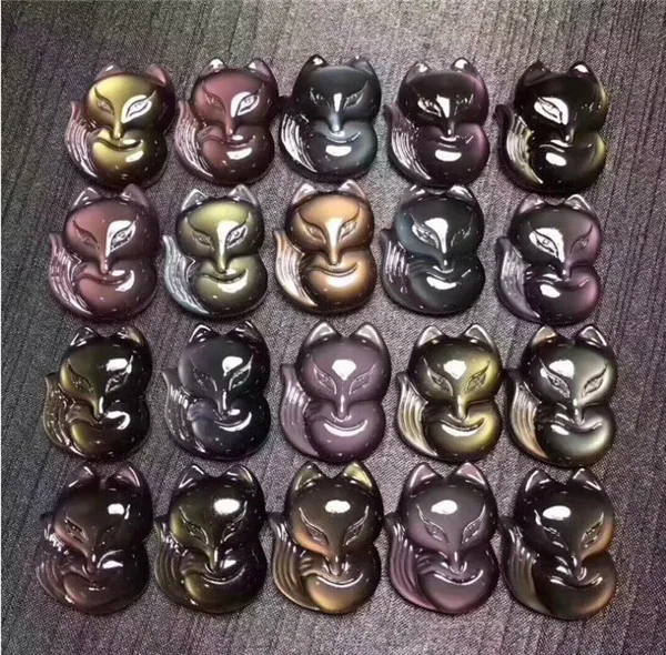 

2-3cm natural rainbow eye obsidian fox, crystal carving animal, crystal head fox, lady pendant, fox pendant