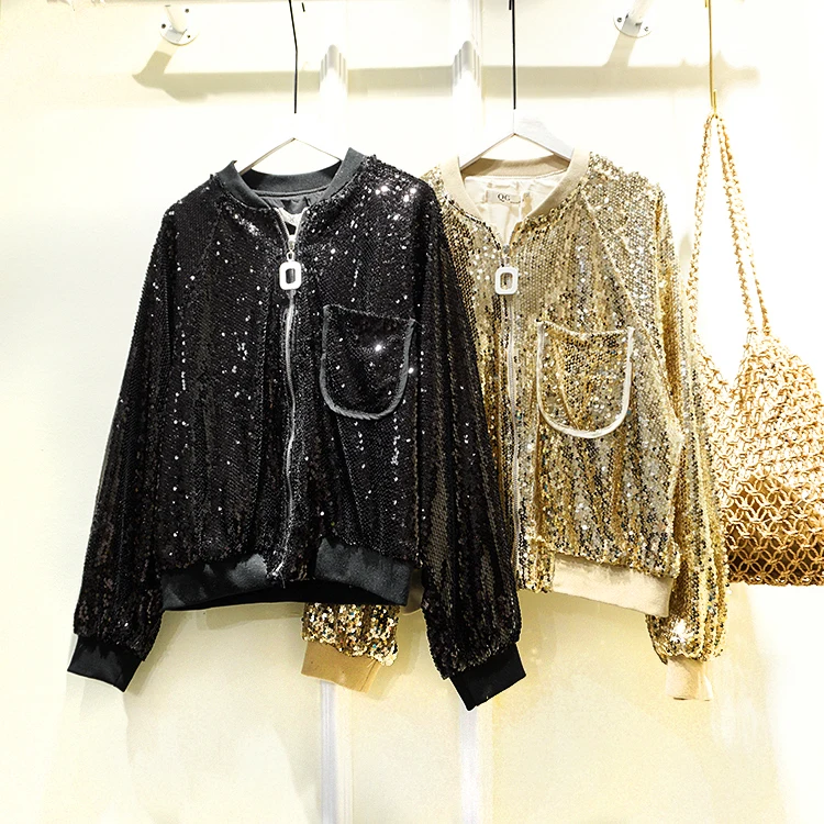 Cakucool полный расшитая блестками куртка весна украсить Бейсбол бомберы Bling