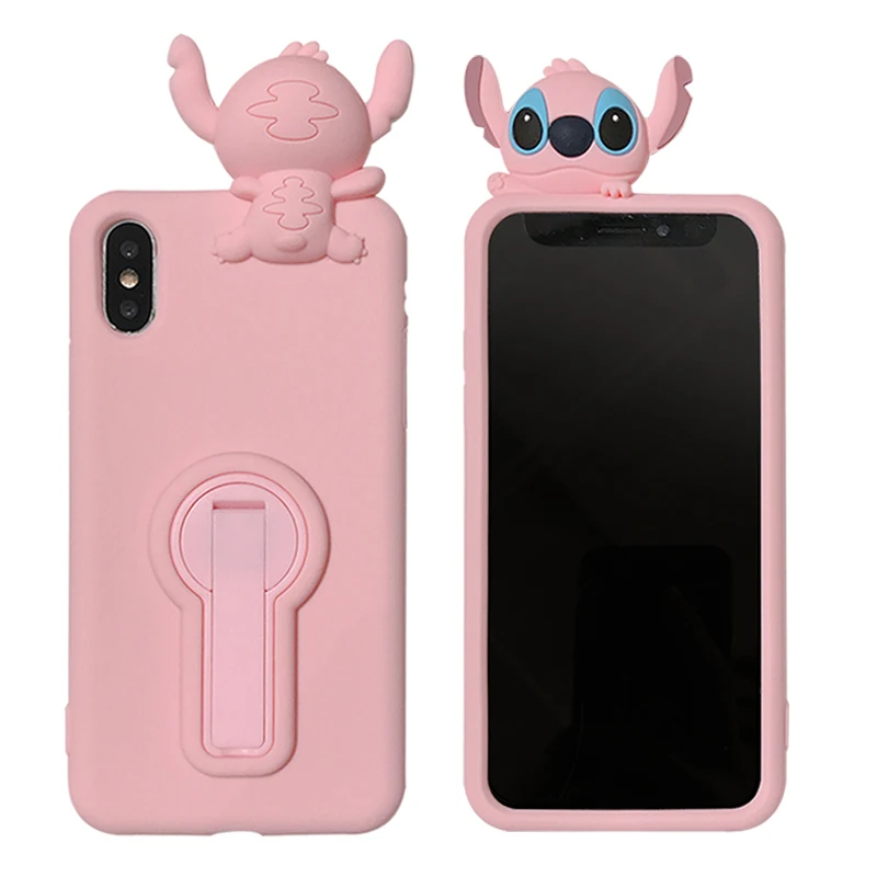 for iphone XS max XR X 3D Stitch Soft stander phone Case For 8plus 7plus 6SP 7 8 6 6S Cute cartoon lover Cover shell |