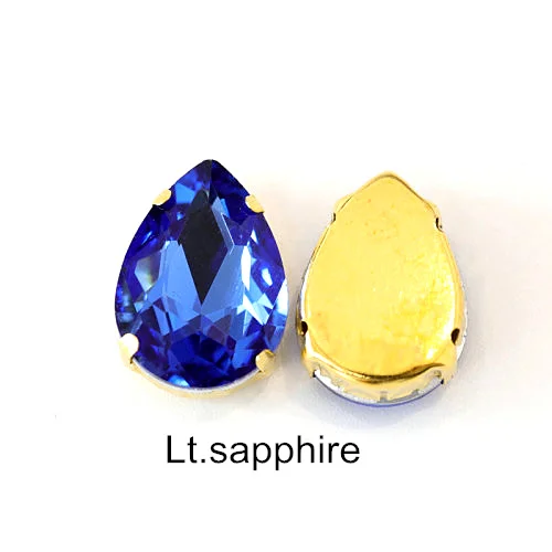 Sapphire Каплевидные стразы из разноцветного стекла с золотым клешом, хрустальные стразы для пришивания, блестящие стразы для одежды B1025 - Цвет: Sapphire