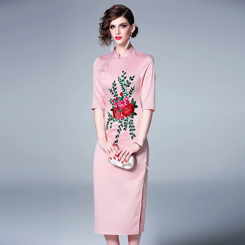 Женское милое платье Ципао элегантное в китайском стиле с рукавом до локтя лето