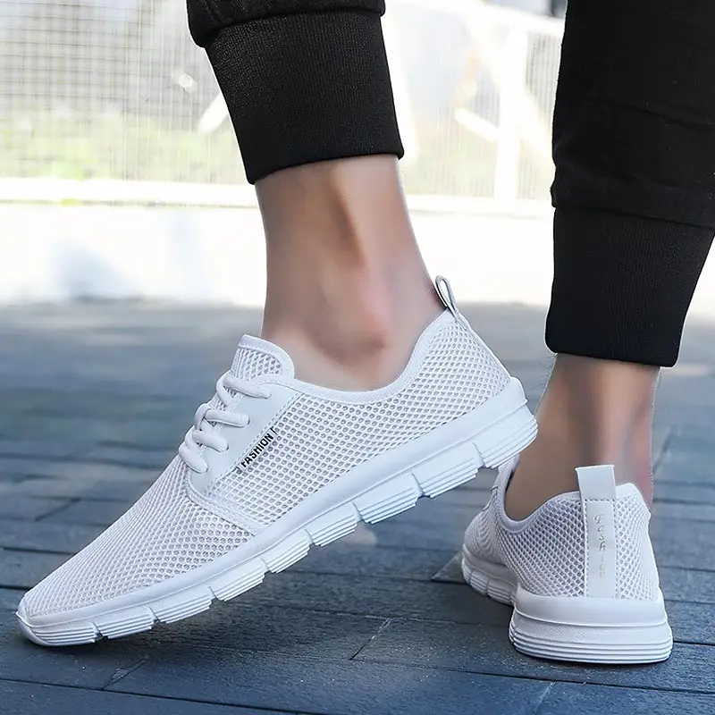 Sneakers men shoes 2020 new breathable mesh lace-up comfortable solid color sneakers lighted man plus size | Обувь